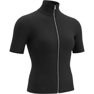 L Free Haven Black short sleeve zip up stretch bodycon crop‎ top jacket layering